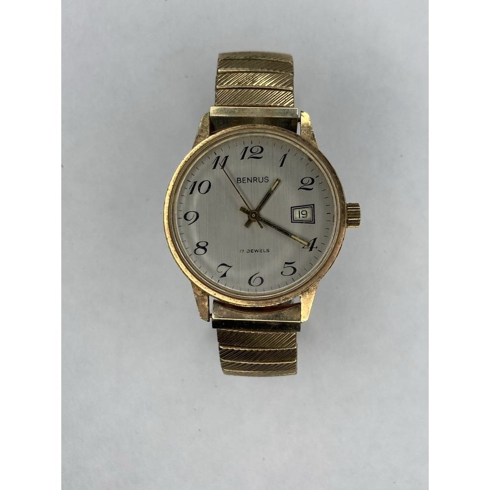 Vintage Benrus Wind Up Gold Plate Date 17 Jewels (RUNS) -As Is